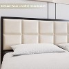Queen Size Metal Bed Frame with Upholstered Square Stitched Headboard, Faux Leather Platform Bed Frame, Steel Slats Support, Beige - 3 of 4