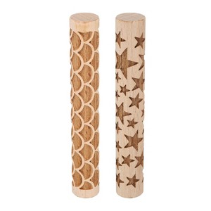 Unique Bargains Wood Clay Grain Texture Carved Fine Baking DIY Rolling Pins 2 Pcs - 1 of 4