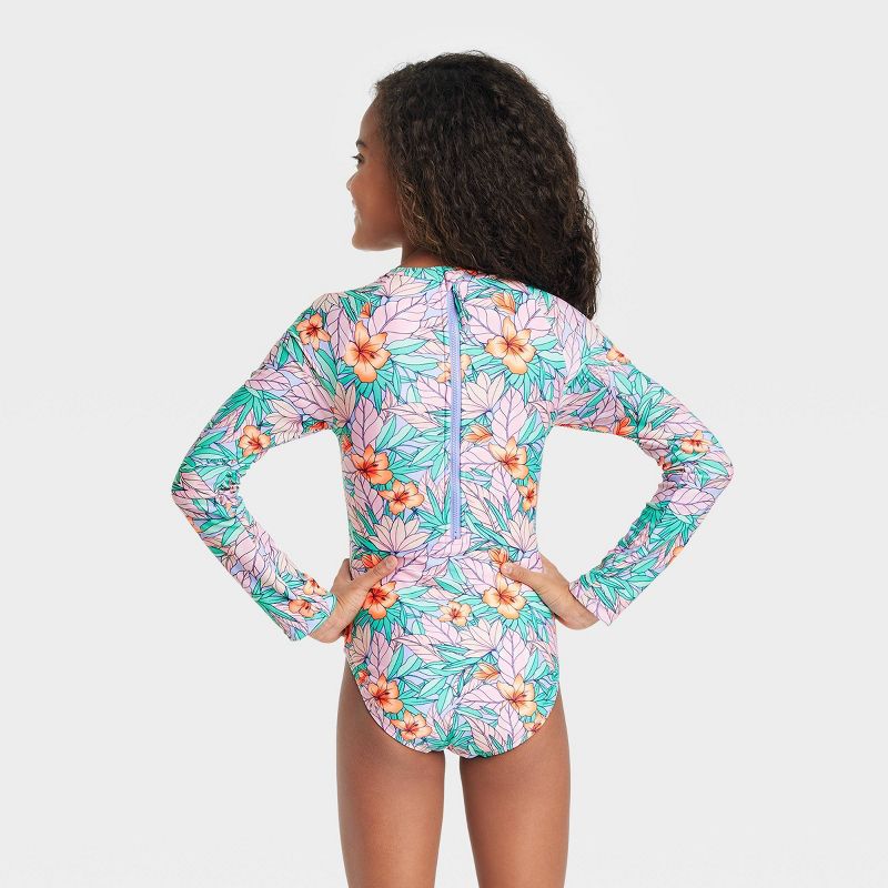 Girls' Floral Print One piece Swimsuit - Cat & Jack™, 4 of 5