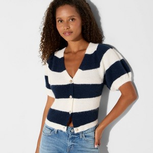 Women's Puff Short Sleeve V-Neck Cardigan - Wild Fable™ - 1 of 3