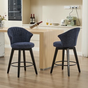 25"Counter Height Swivel Bar Stools Set of 2,Adjustable Stools with Wood Legs & Chenille Upholstered for Kitchen Island,Dining Room-Tanpinhause - 1 of 4