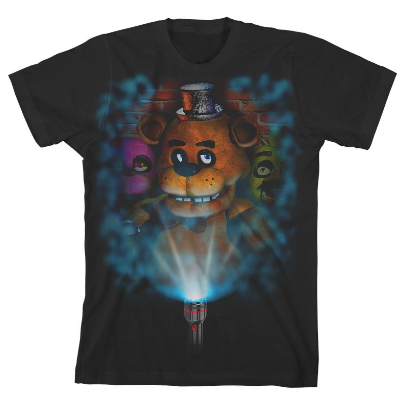 Five Nights at Freddy's Flashlight Characters Boy's Black T-shirt, 1 of 4