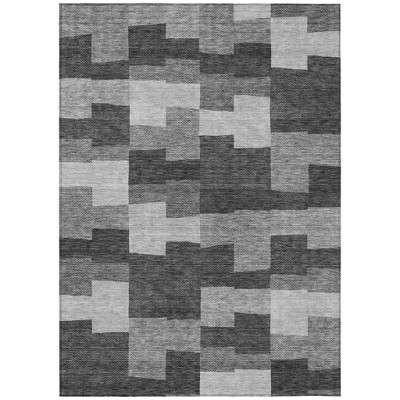 Gray Silver And Charcoal Geometric Washable Indoor Outdoor Area Rug