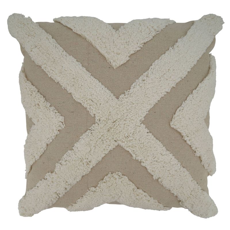 20&#34;x20&#34; Oversize Cotton with Tufted Cross Design Square Throw Pillow Cover Ivory - Saro Lifestyle, 1 of 5