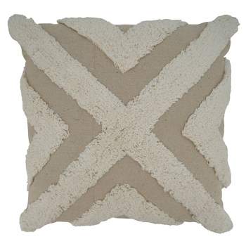 20"x20" Oversize Cotton with Tufted Cross Design Square Throw Pillow Cover Ivory - Saro Lifestyle