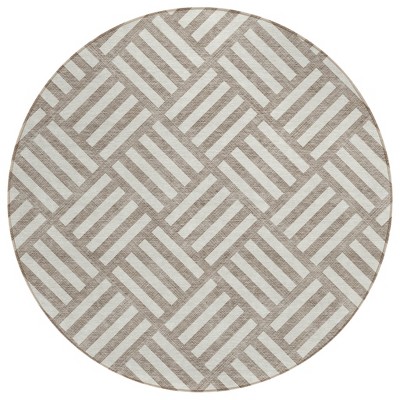 Taupe And Ivory Geometric Washable Indoor Outdoor Area Rug