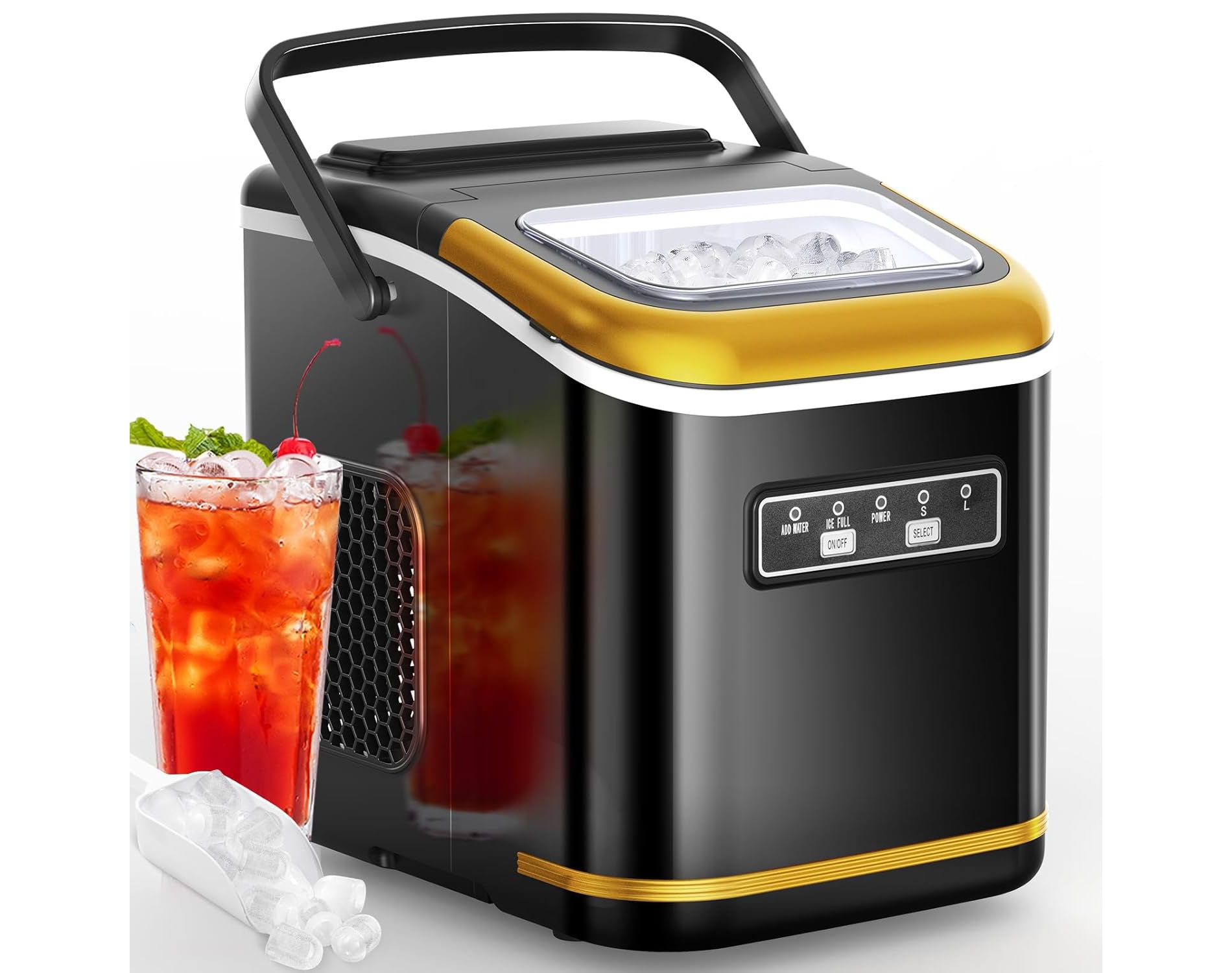 ZAFRO Ice Makers Countertop, Portable Ice Machine with Carry Handle, 26.5lbs/24Hrs, 6Mins/9 Ice Cubes, Self-Cleaning Countertop Ice Maker