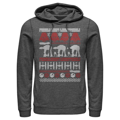 Men s Star Wars Ugly Christmas Sweater Pull Over Hoodie Charcoal