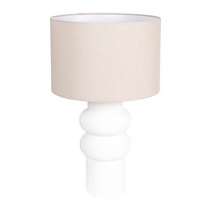 Storied Home Stoneware Table Lamp with Linen Shade and Volcano Finish, White - 1 of 4