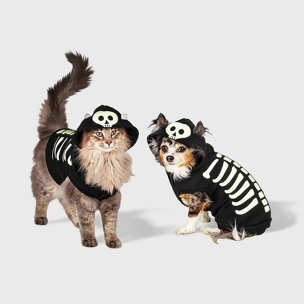 Skeleton Glow Reflective Halloween Hoodie Dog and Cat Costume - S - Boots & Barkley™