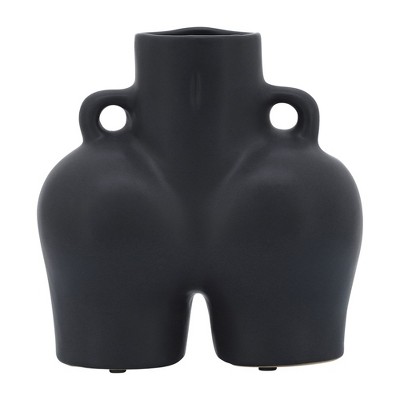 Black Ceramic Sculptural Half Body Vase, 7-inch