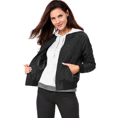 INSPIRE CHIC Women's Quilted Zip-Up Raglan Sleeves Bomber Jacket X-Large Black — фото 3