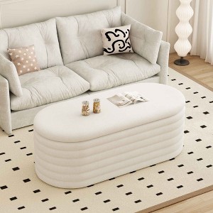 CAVINAS Oval Storage Ottoman Bench,Upholstered Ottoman with Safety Hinge for Living Room,Bedroom,White/Light Gray/Black - 1 of 4