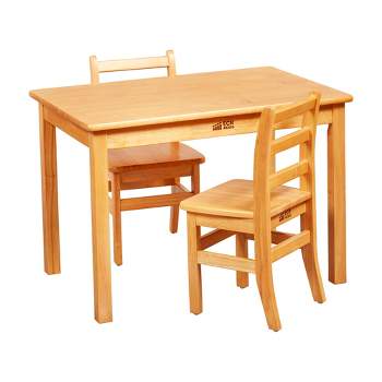 ECR4Kids 24in x 24in Square Hardwood Table with 24in Legs and Two 14in Chairs, Kids Furniture
