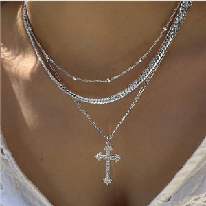 HTUTWOO Cross Necklace for Women,14K Gold Plated Dainty Heart Cross Pendant Choker, Simple Trendy Cute Cross Charm Diamond Necklace - 1 of 2