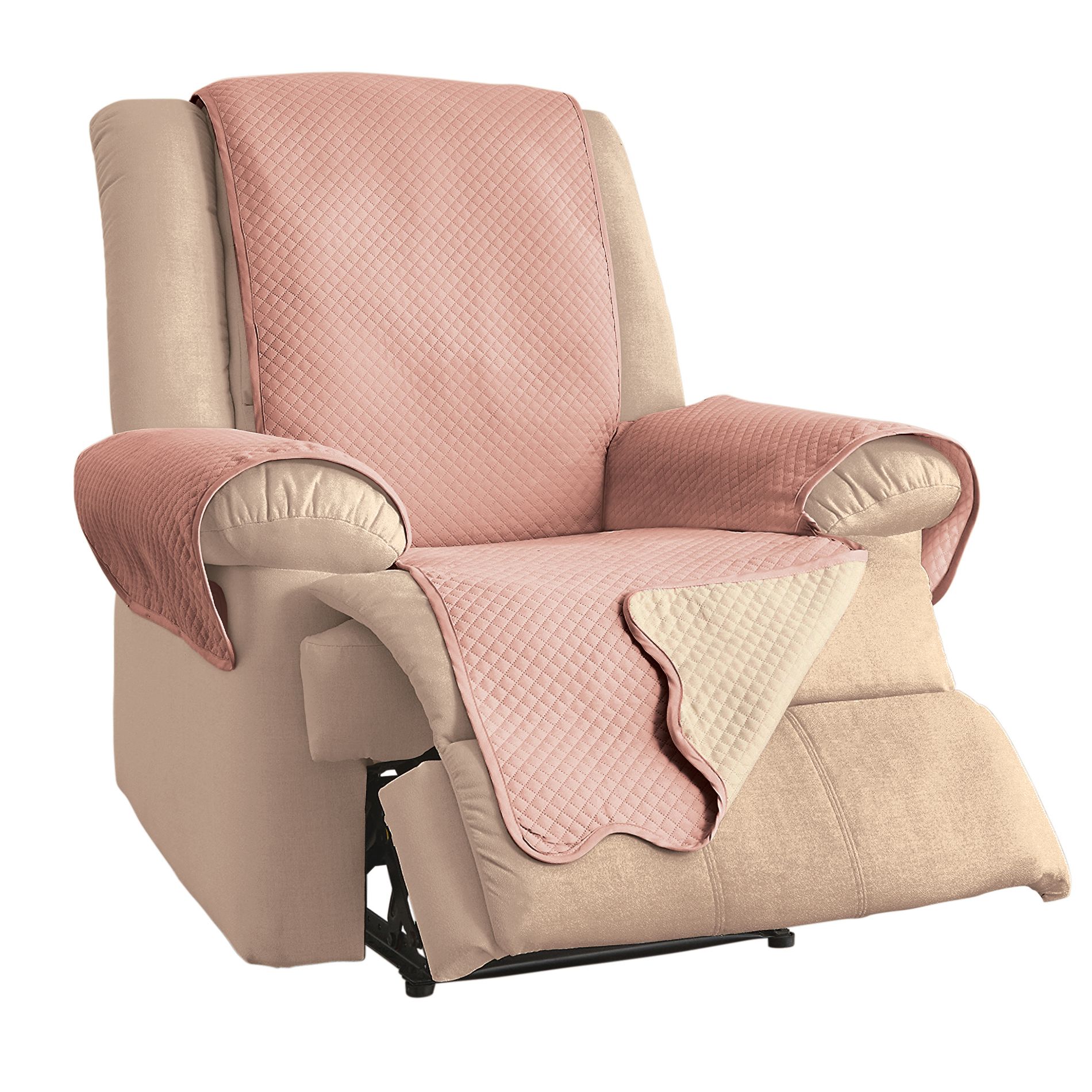 Collections Etc Lacey Scalloped Edge Reversible Quilted Furniture Protector Recliner Blush/Ivory