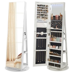 SONGMICS 6 LEDs Lockable Mirror Jewelry Cabinet, Jewelry Organizer, Standing Jewelry Armoire, Frameless Full-Length Mirror, 3 Storage Shelves - 1 of 4