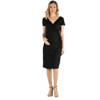 24seven Comfort Apparel Faux Wrapover Maternity Dress with Cap Sleeves