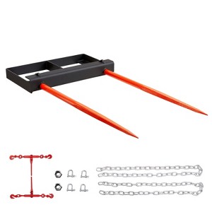 VEVOR 49" Hay Spear, 3000lbs Loading Capacity, Skid Steer Loader Tractor Bucket Attachment with 2pcs 17.5" Stabilizer Spears and 60" Chain, Black - 1 of 4