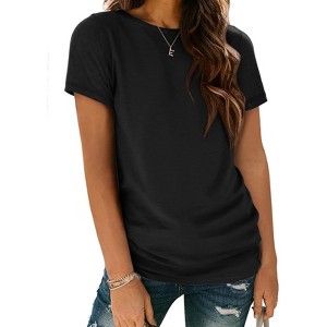 Womens Solid T Shirt Summer Tops Basic Casual Blouses Short Sleeve Tunic Beach Vacation Clothes - 1 of 4
