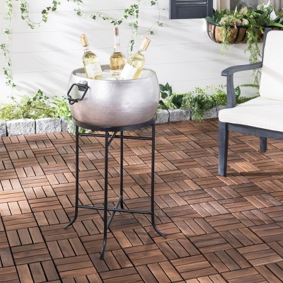Modern Pewter and Black Iron Beverage Tub with Stand
