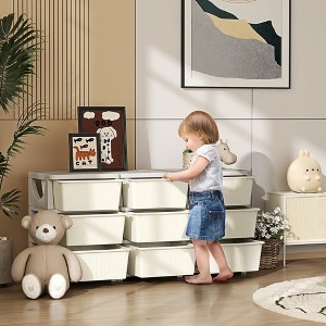 Whisen 3 Tier Kids Storage Unit, 9 Drawer Chest Toy Organizer Plastic Bins, Perfect Gift for Boys Girls Toddlers - 1 of 4