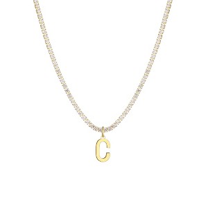 Adornia 14k Gold Plated Tennis Necklace with Initial Charm - 1 of 3