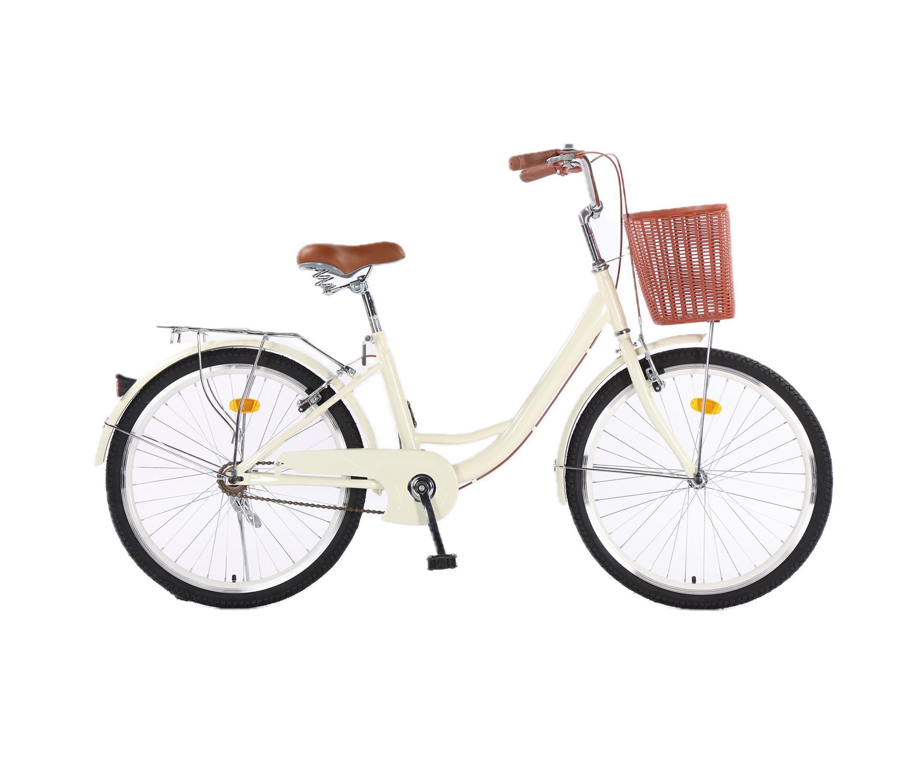 24/26 Inch Beach Cruiser Bike for Women with Basket 1 Speed, Step Through Bikes, Commuter Bicycle Women Adult