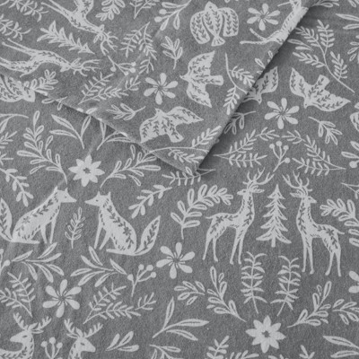 Queen Sage Winter Fauna Cotton Flannel Sheet Set