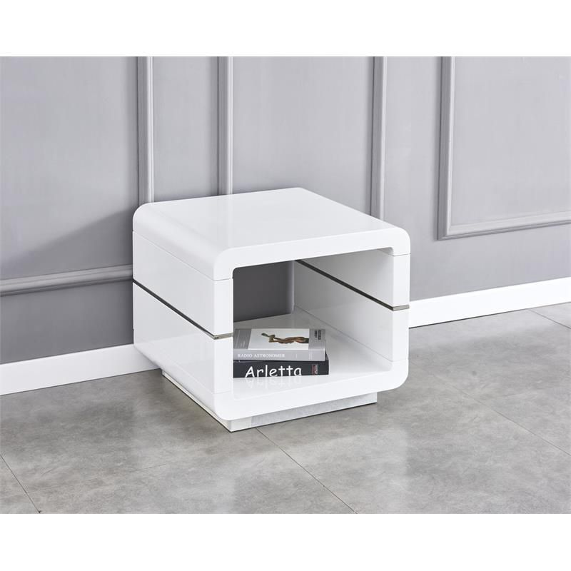 Contemporary Wood End Table with Glossy White Lacquer Finish, 2 of 3