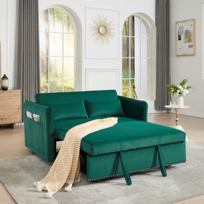 Modern 55" Convertible Velvet Sleeper Sofa Bed with Adjustable Backrest, Compact Pull-Out Loveseat for Small Apartments or Offices–The Pop Home