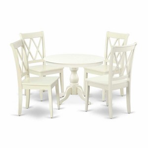 HomeStock 5-Piece Linen White Finish Solid Wood Top Dining table with 4-Chairs - 1 of 4