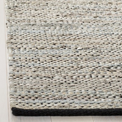 Beige 6' Square Handmade Leather Flat Woven Area Rug