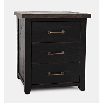 Rustic Black Reclaimed Pine 3-Drawer Nightstand with USB Charging