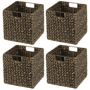 mDesign Woven Hyacinth Kitchen Storage Organizer Basket Bin, 4 Pack, White Wash - 1 of 4