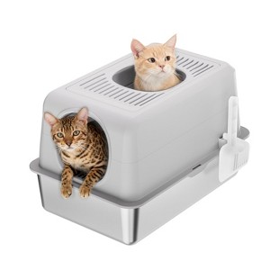Stainless Steel Cat Litter Box with Top & Front Entry – 20L Enclosed Litter Tray, Odor-Resistant, Anti-Leak, Easy Clean for Multi-Cat Homes - 1 of 4