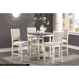 5-Piece Dining Set with Built-in Shelves, Round Table and 4 Upholstered Chairs - 1 of 4