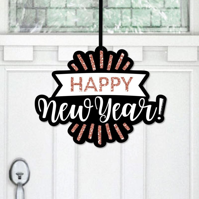 Big Dot of Happiness Rose Gold Happy New Year - Hanging Porch New Years Eve Party Outdoor Decorations - Front Door Decor - 1 Piece Sign, 1 of 9