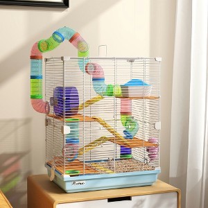 Resenkos 5 Tiers Hamster Cage Portable Animal Travel Carrier w/ Exercise Wheels Tube, Light Blue - 1 of 4