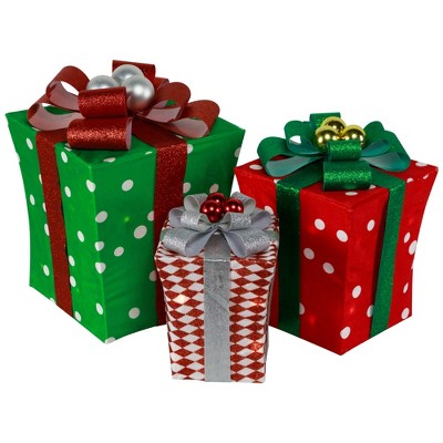 Northlight Lighted Gift Wrapped Presents Outdoor Yard Christmas Decoration - 13" - Set of 3