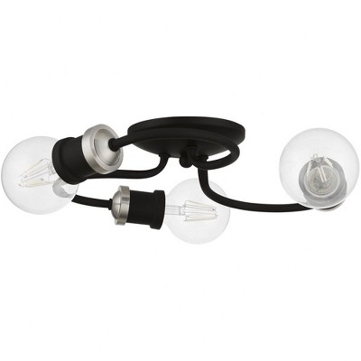 Black and Brushed Nickel 3-Light Flush Mount Ceiling Fixture