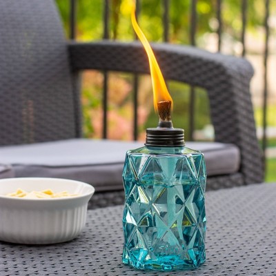 TIKI Table Top Diamond Glass Oil Lamp - Blue_3