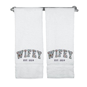 BC BARE COTTON Monogrammed Bath Towels, Personalized Gift, Set of 2 - Embroidered Writing with - 1 of 1