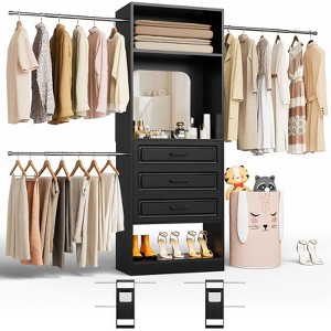 Besiost Freestanding Closet System with Hanging Rods and Mirror, Walk-In Wooden Closet Storage with Drawer - 1 of 4