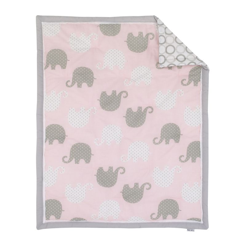 NoJo The Dreamer Pink and Grey Elephant 8 Piece Nursery Crib Bedding Set, 2 of 10