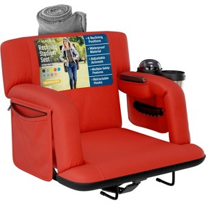 Reclining Stadium Seat for Bleachers with Back Support, Armrests, Cup Holder, Large Pockets, and Waterproof - 1 of 4