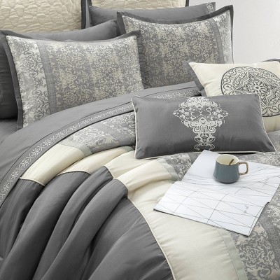 California King Gray and Silver Jacquard 12-Piece Comforter Set