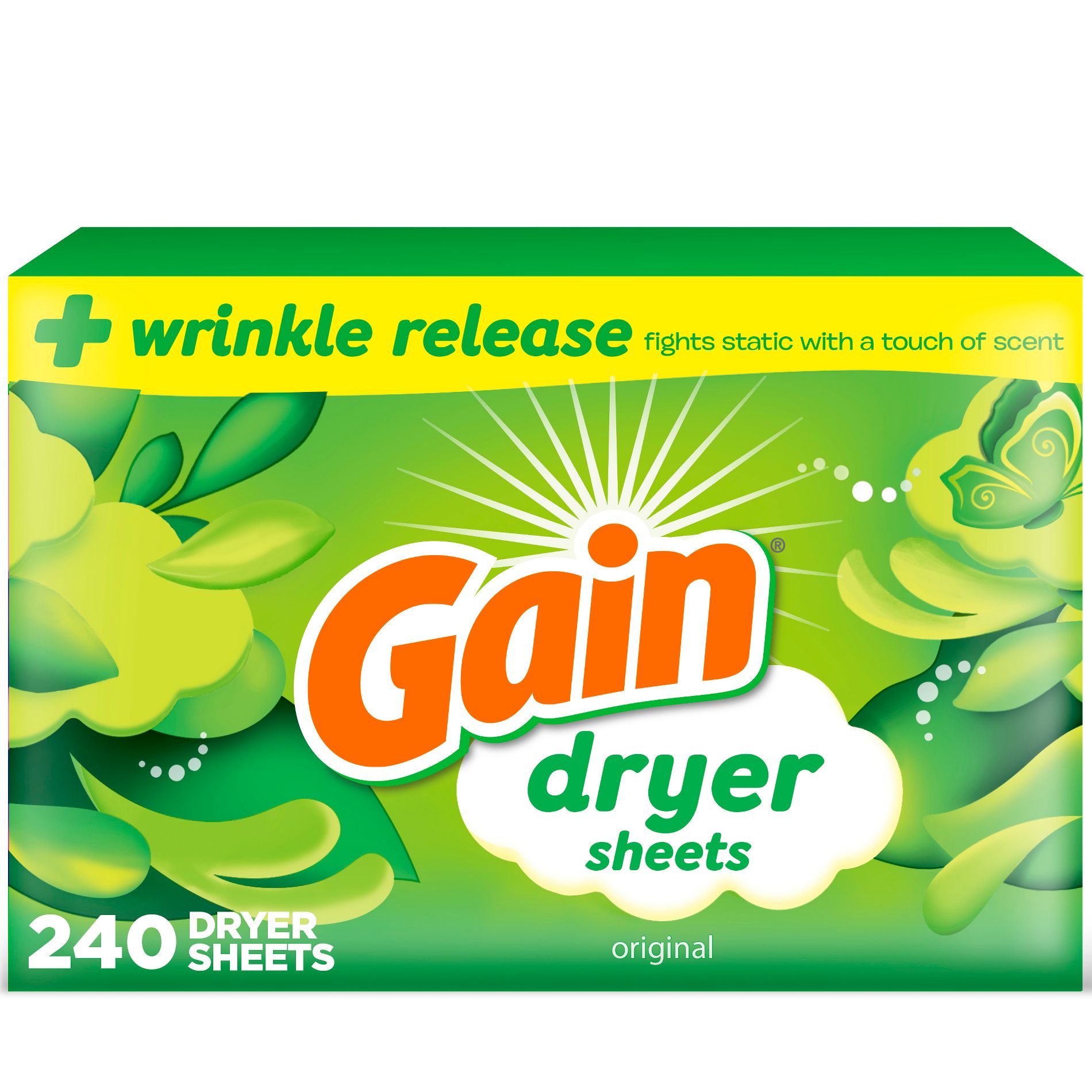 Gain Original Dryer Sheets - 240ct: Bleach-Free, Box Container, Fabric Softener
