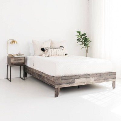 Rustic Gray Queen Platform Bed with Wood Frame