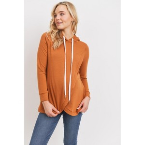 Hello Miz Women's Nursing Crossover Drawstring Maternity Hoodie Sweatshirt - 1 of 4